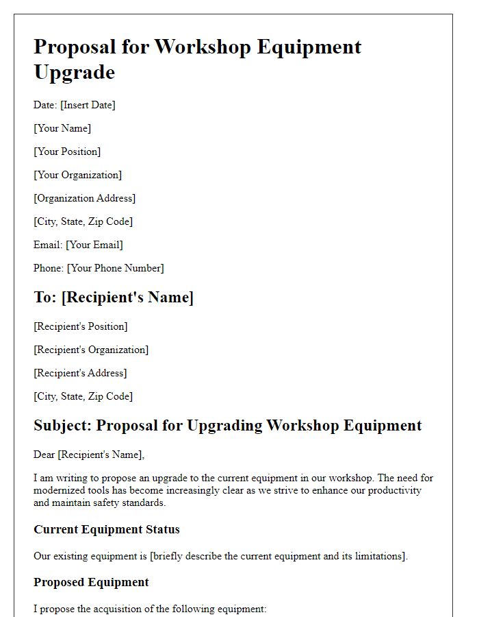 Letter template of workshop equipment upgrade proposal