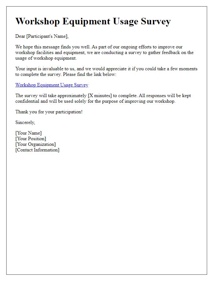 Letter template of workshop equipment usage survey