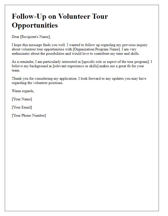 Letter template of follow-up for volunteer tour opportunities