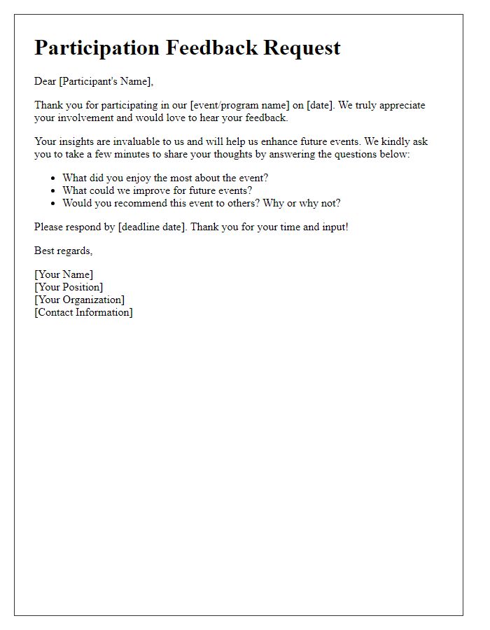 Letter template of participation feedback request