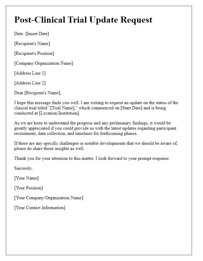 Letter template of post-clinical trial update request