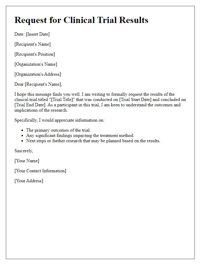 Letter template of results request after clinical trial