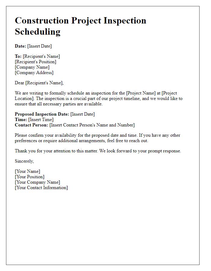 Letter template of construction project inspection scheduling