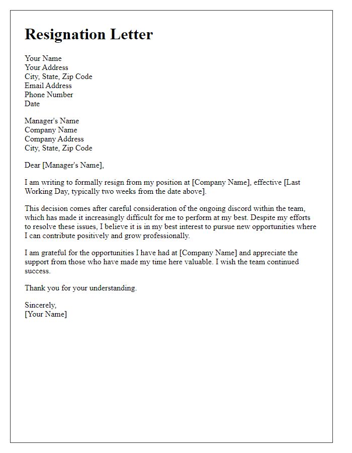 Letter template of resignation stemming from team discord.