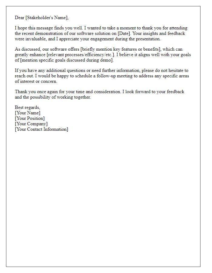 Letter template of follow-up software demonstration for executive stakeholders