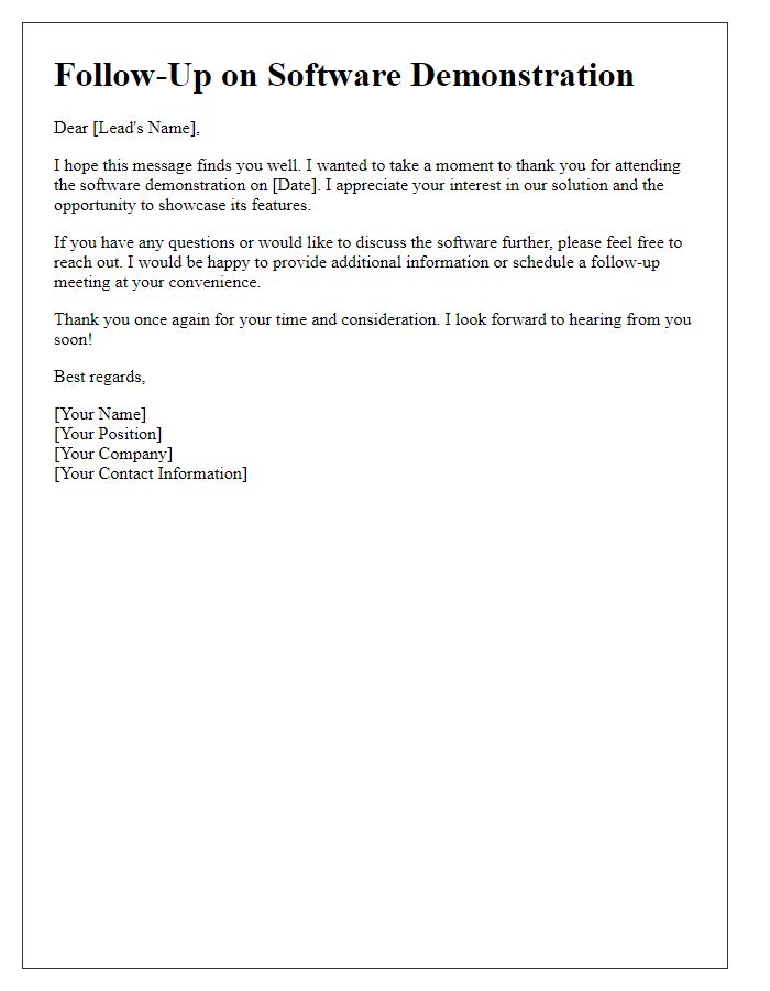Letter template of follow-up software demonstration for interested leads