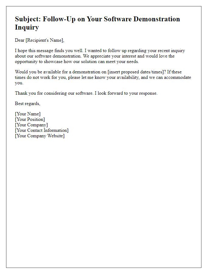 Letter template of follow-up software demonstration for recent inquiries