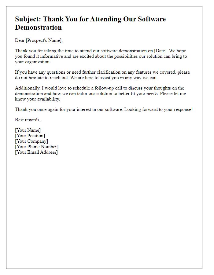 Letter template of follow-up software demonstration for sales prospects