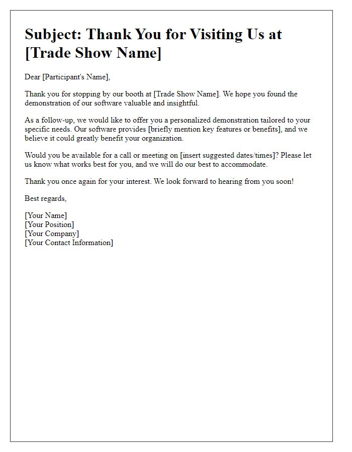 Letter template of follow-up software demonstration for trade show participants