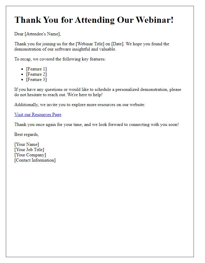 Letter template of follow-up software demonstration for webinar attendees