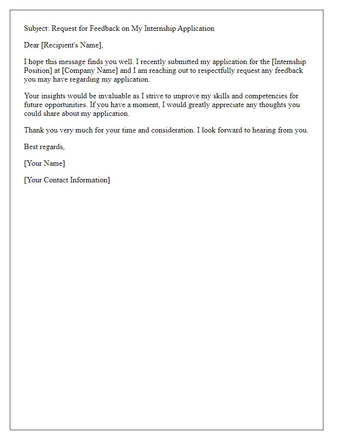 Letter template of feedback request for internship application