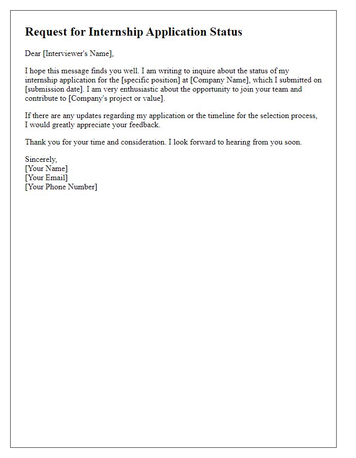 Letter template of internship application status request