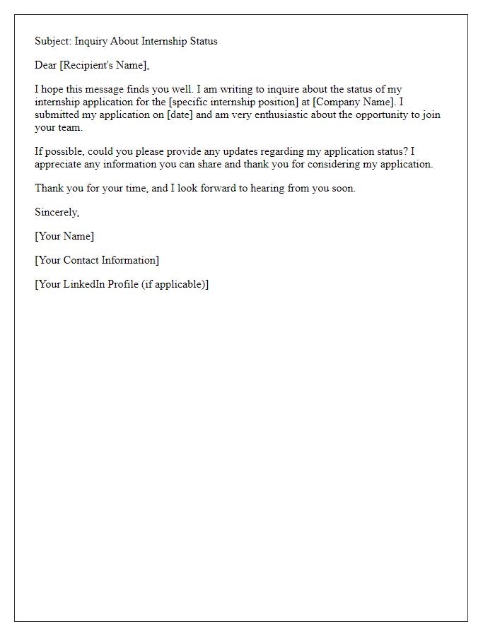 Letter template of internship status inquiry