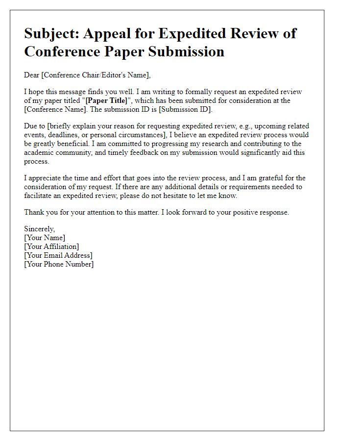 Letter template of appeal for expedited conference paper review