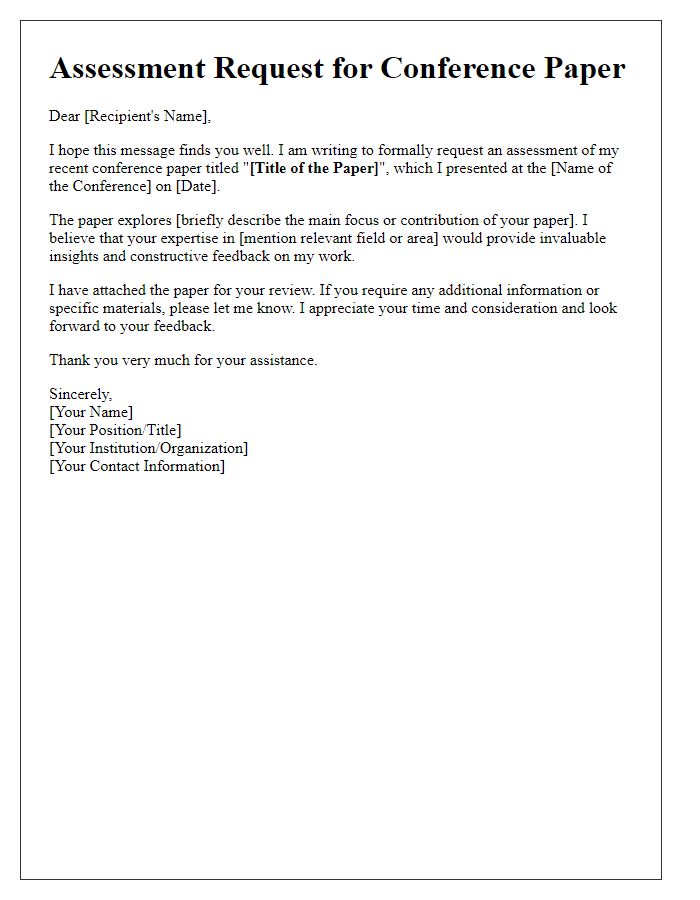 Letter template of assessment request for recent conference paper