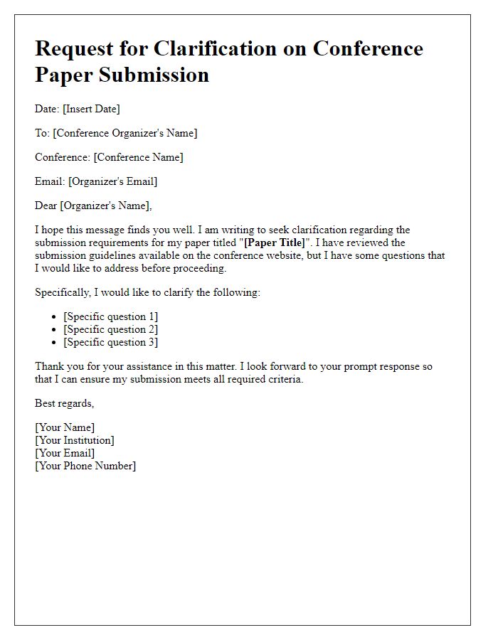 Letter template of clarification needed for conference paper submission