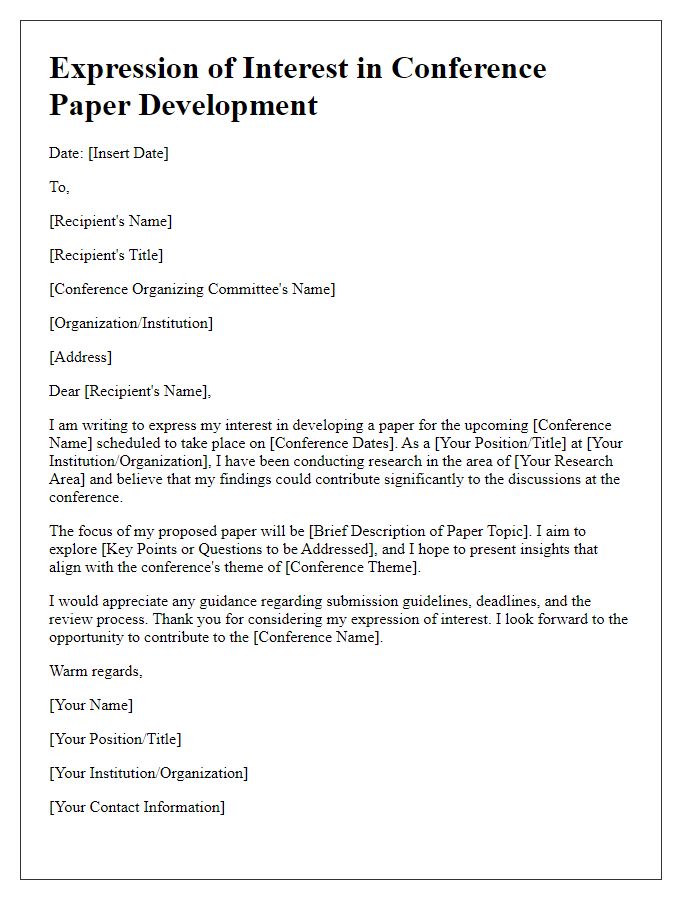 Letter template of expression of interest in conference paper developments