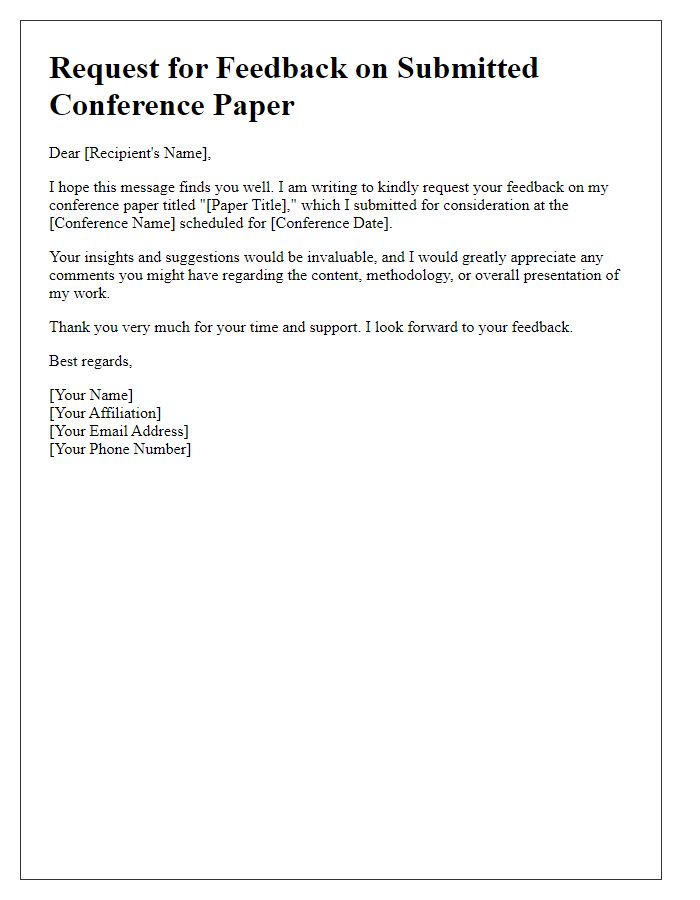 Letter template of request for feedback on submitted conference paper