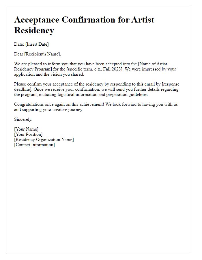 Letter template of artist residency acceptance confirmation