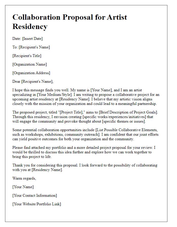 Letter template of artist residency collaboration proposal