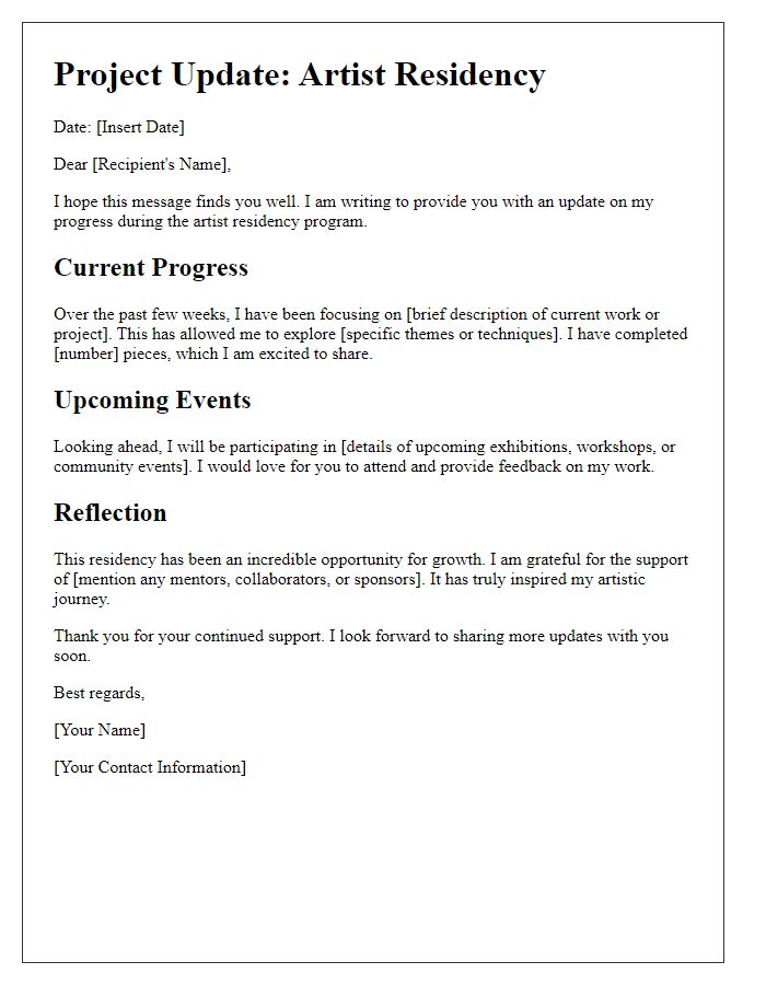 Letter template of artist residency project update