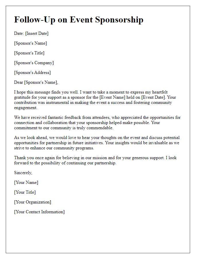 Letter template of event sponsorship follow-up for community engagement