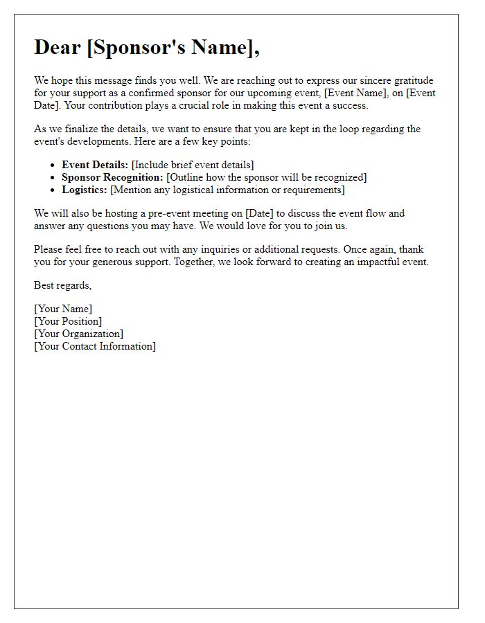 Letter template of event sponsorship follow-up for confirmed sponsors