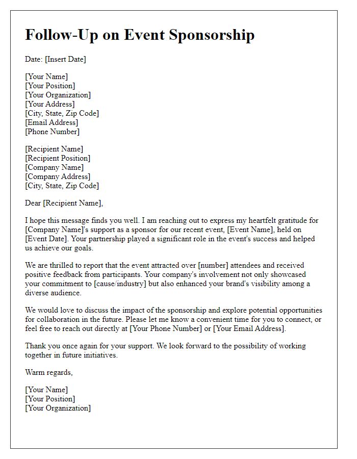 Letter template of event sponsorship follow-up for large corporations