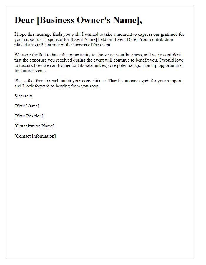 Letter template of event sponsorship follow-up for local businesses