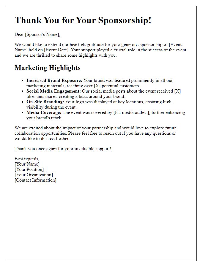 Letter template of event sponsorship follow-up with marketing highlights