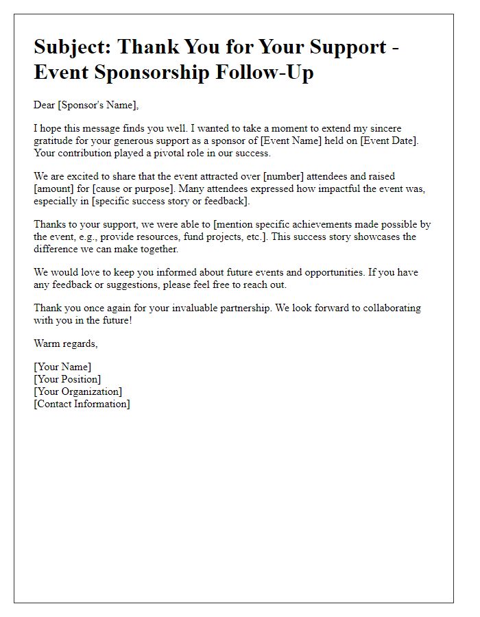 Letter template of event sponsorship follow-up to share success stories