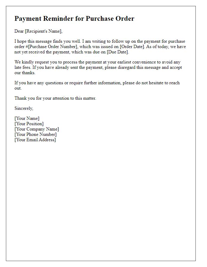 Letter template of follow-up purchase order payment reminder.