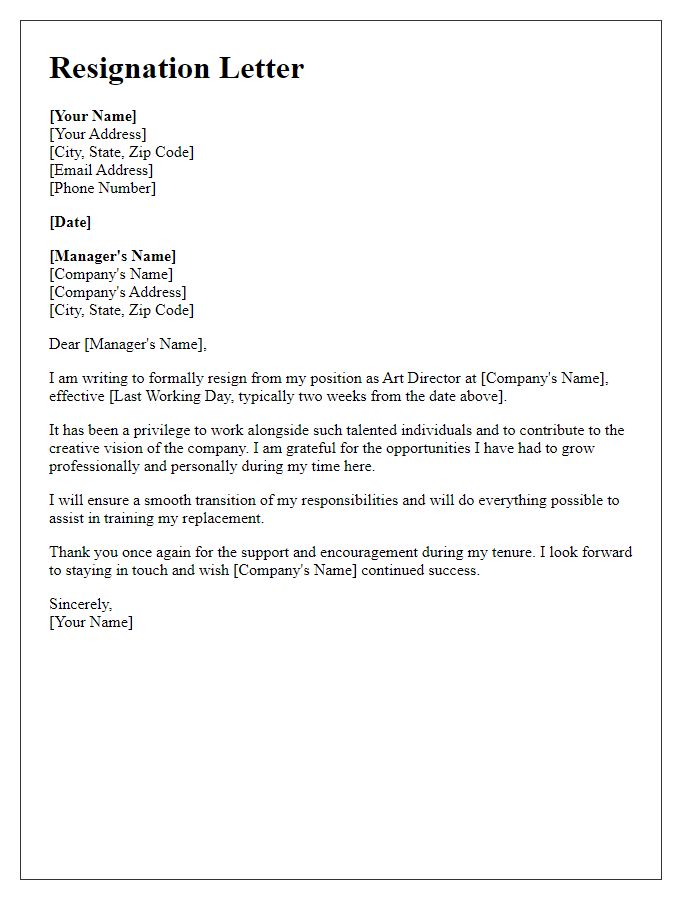 Letter template of resignation for art directors