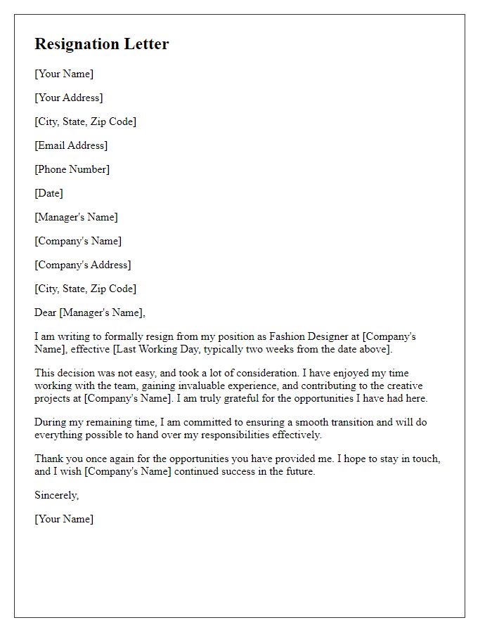 Letter template of resignation for fashion designers