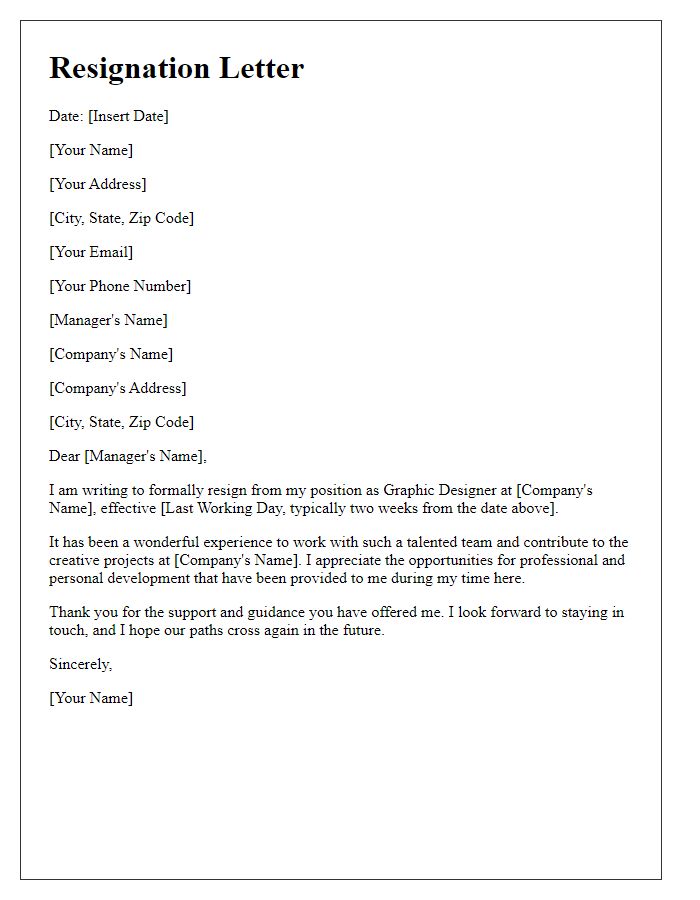 Letter template of resignation for graphic designers