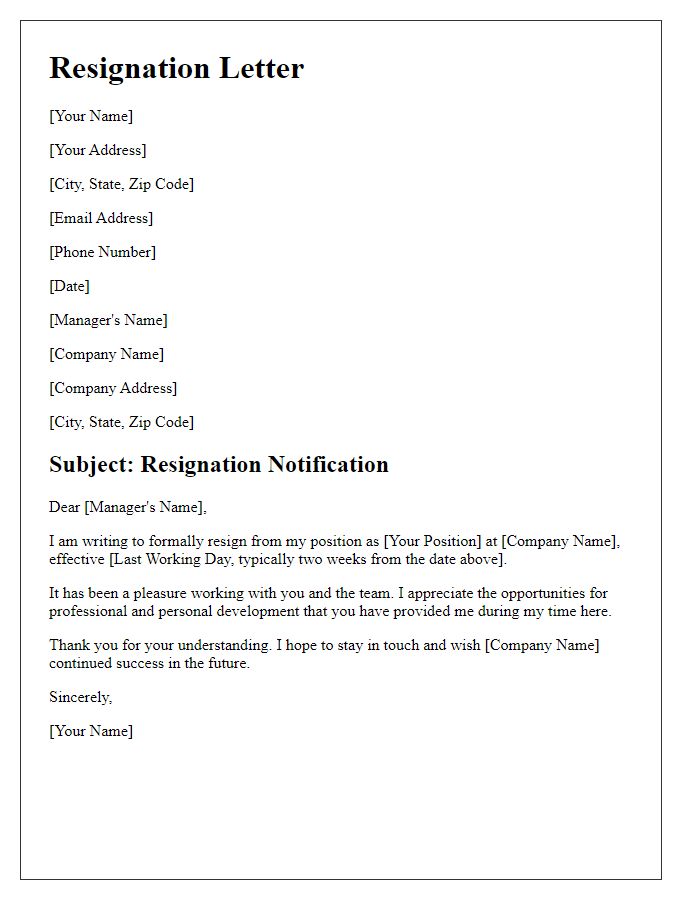 Letter template of resignation for writers