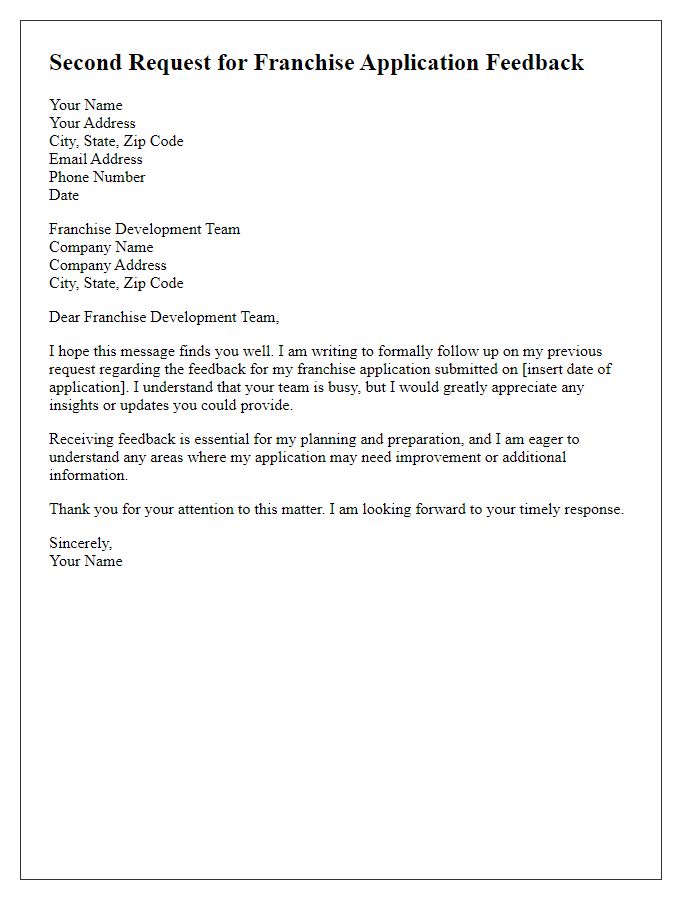 Letter template of second request for franchise application feedback