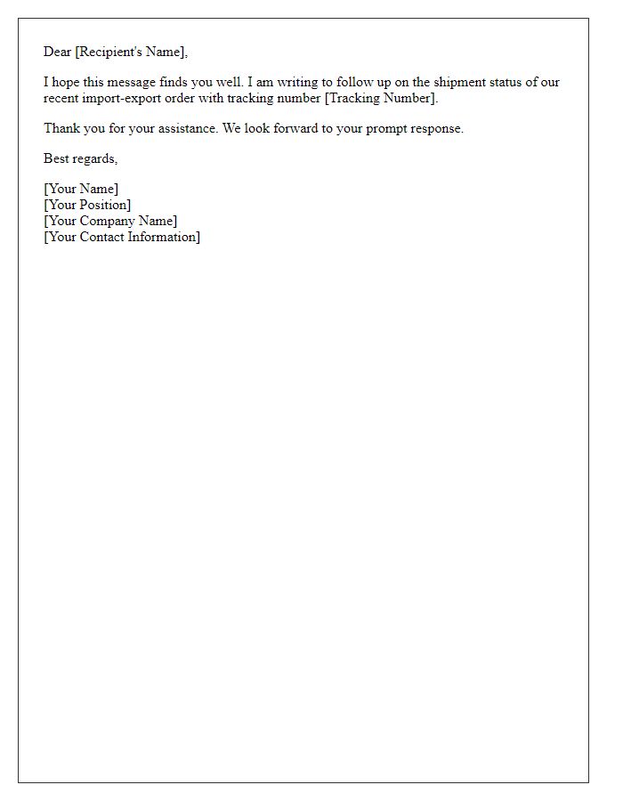 Letter template of import-export shipment status follow-up.