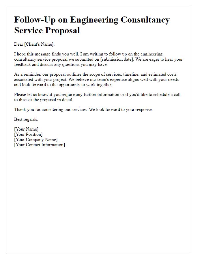 Letter template of engineering consultancy service proposal follow-up.