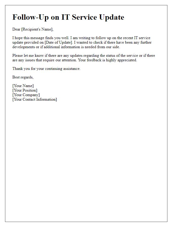 Letter template of follow-up for IT service update