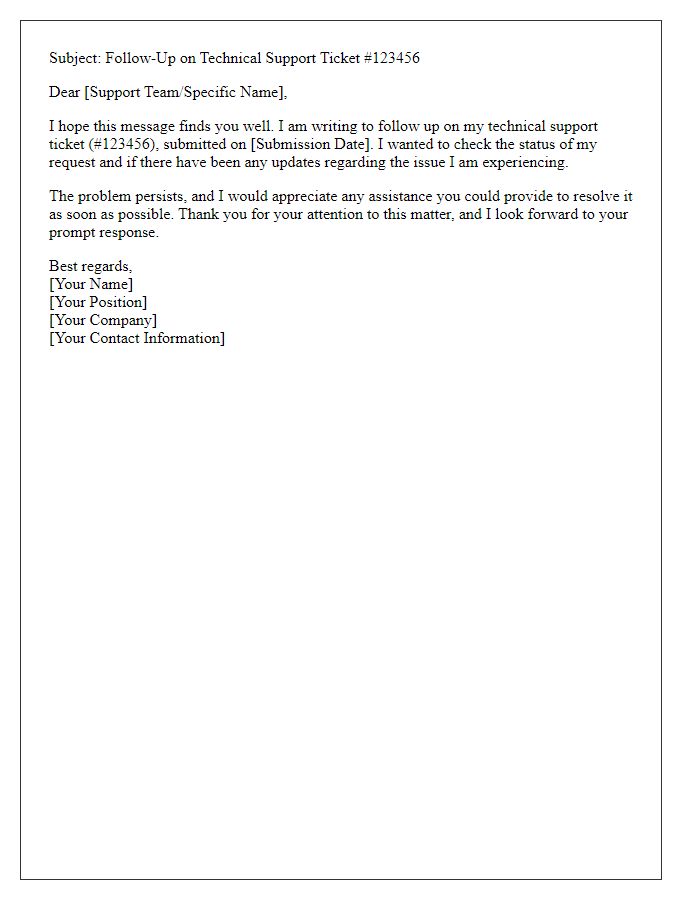 Letter template of follow-up on technical support ticket