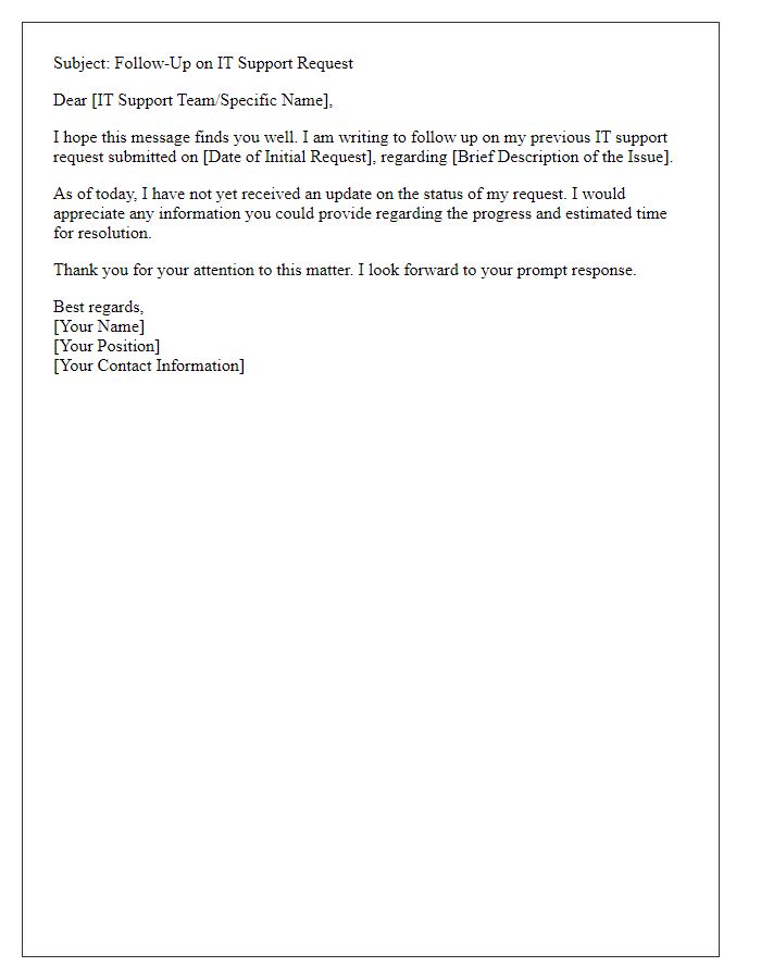 Letter template of IT support request follow-up