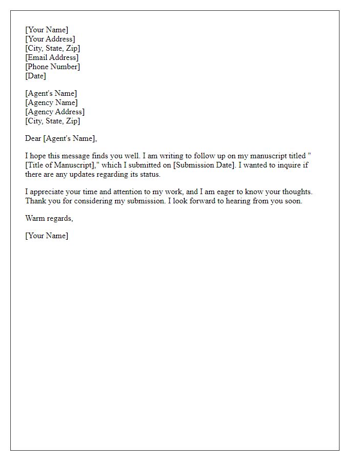 Letter template of literary agent follow-up requesting a status update