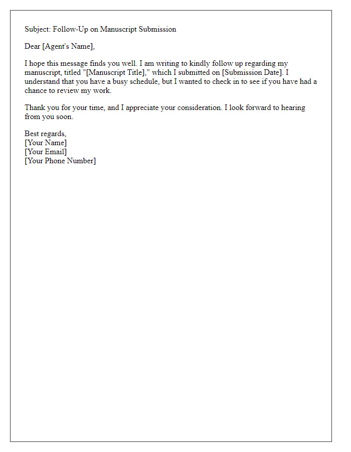 Letter template of literary agent follow-up for submission reminder