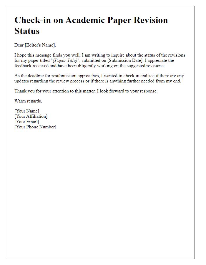 Letter template of check-in for academic paper revision status