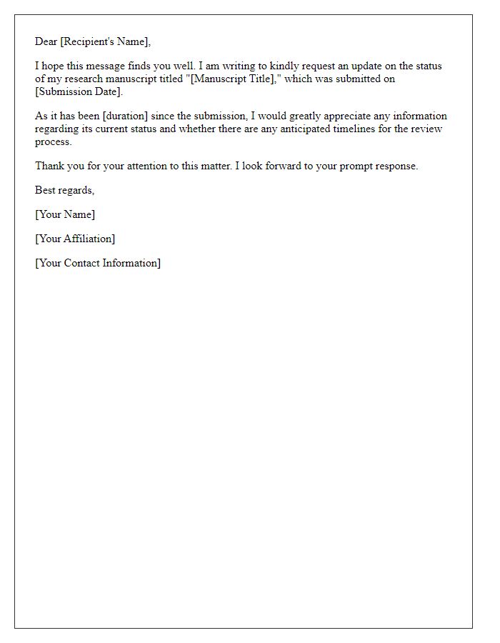 Letter template of request for updates on research manuscript
