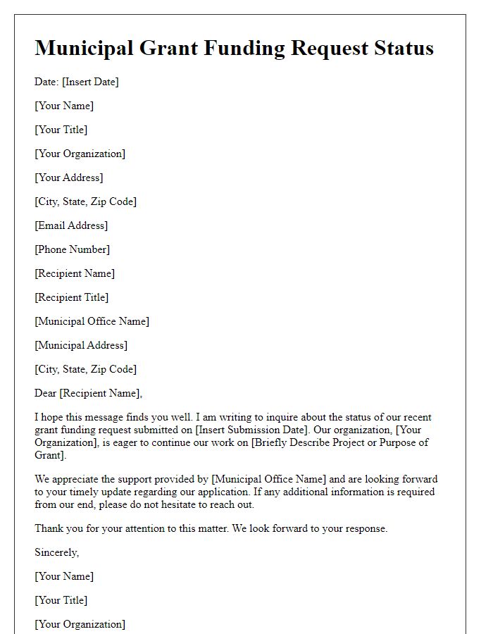 Letter template of municipal grant funding request status