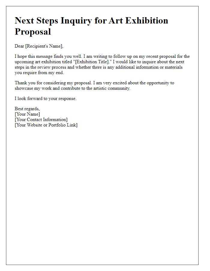 Letter template of next steps inquiry for art exhibition proposal