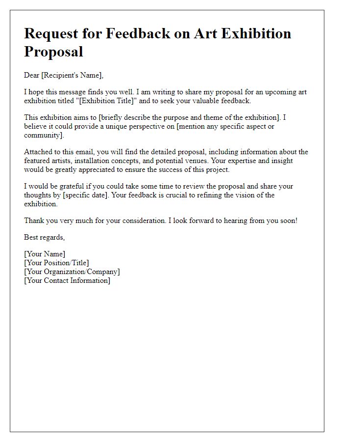 Letter template of request for feedback on art exhibition proposal