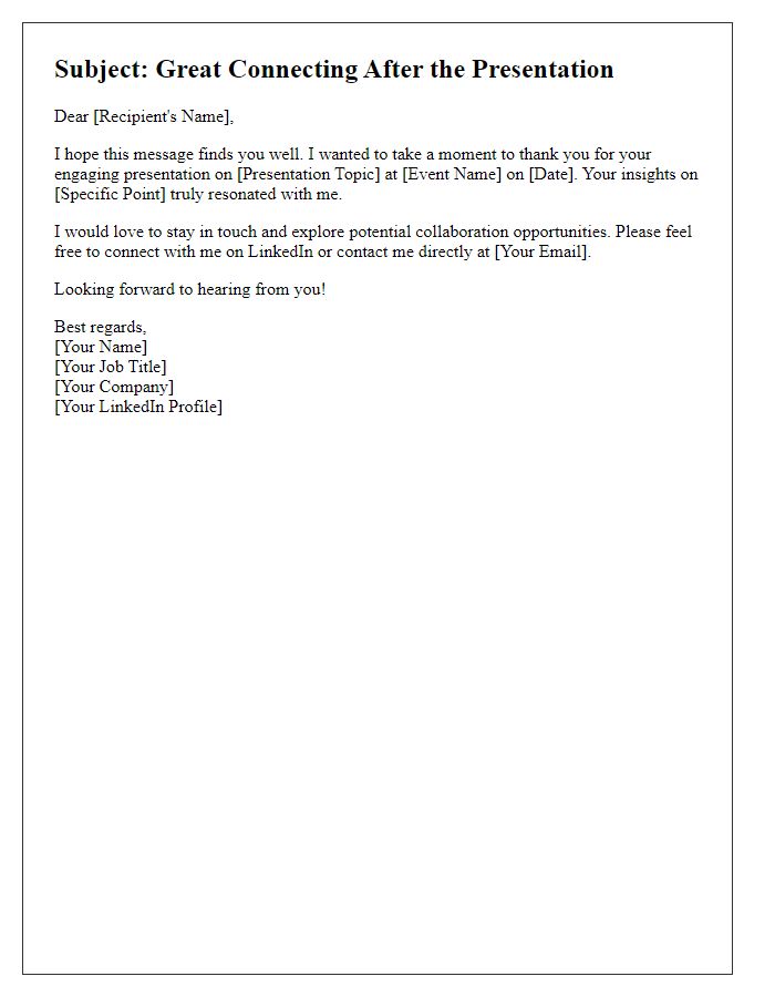 Letter template of connection for networking after the presentation